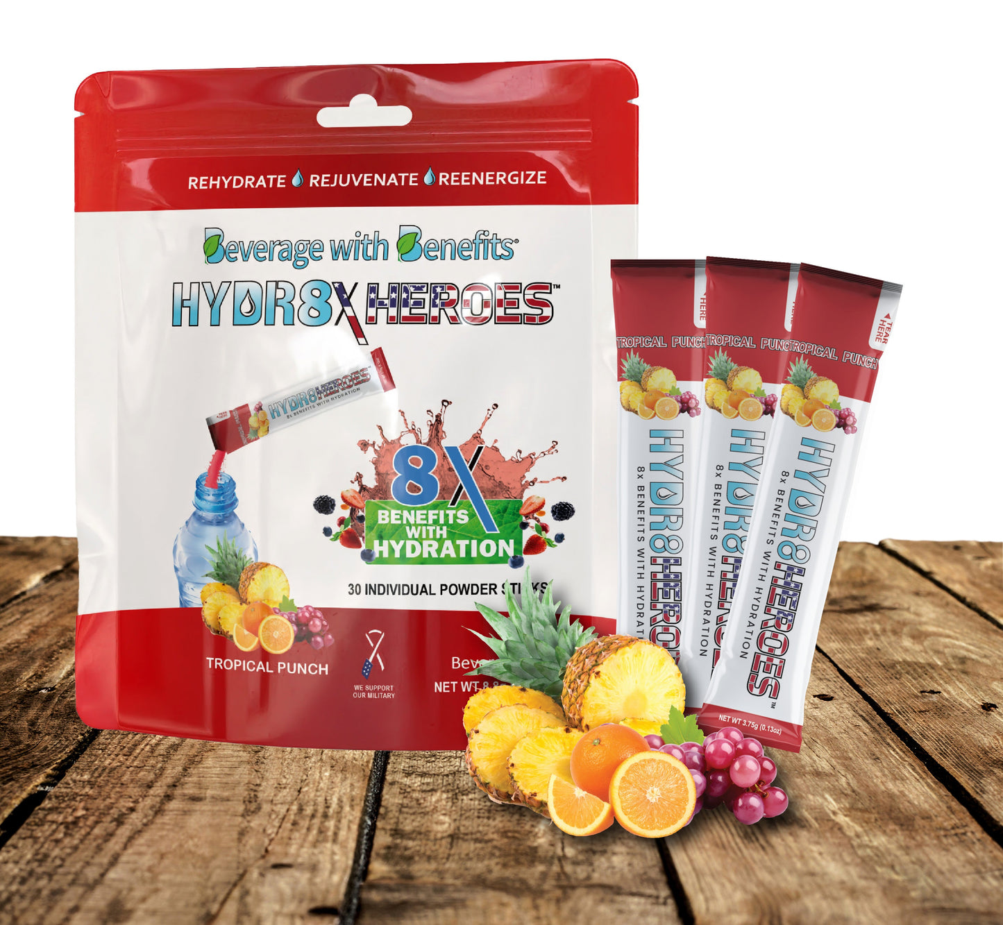 TROPICAL PUNCH STICK PACKS -30 Individual Hydration Powder Sticks