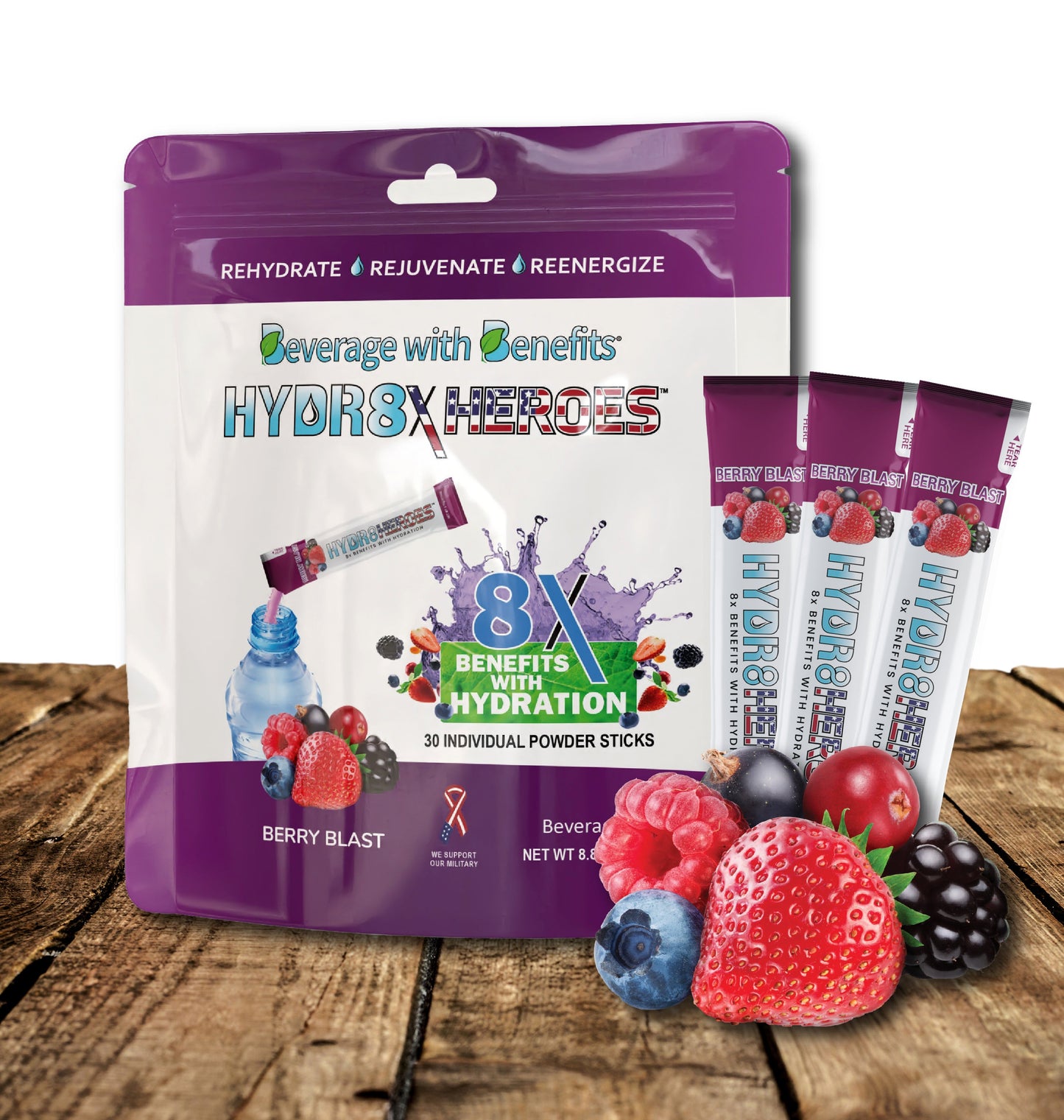 BERRY BLAST STICK PACKS - 30 Individual Hydration Powder Sticks $49.99 Value with Shaker