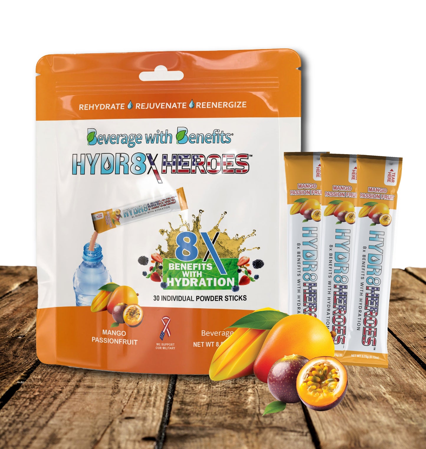 Mango Passion Fruit STICK PACKS - 30 Individual Hydration Powder Sticks $49.99 Value with Shaker