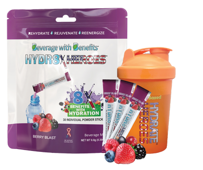 BERRY BLAST STICK PACKS - 30 Individual Hydration Powder Sticks $49.99 Value with Shaker