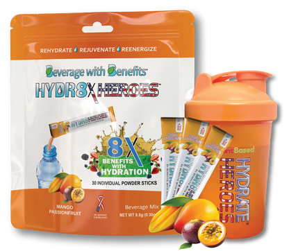 Mango Passion Fruit STICK PACKS - 30 Individual Hydration Powder Sticks $49.99 Value with Shaker