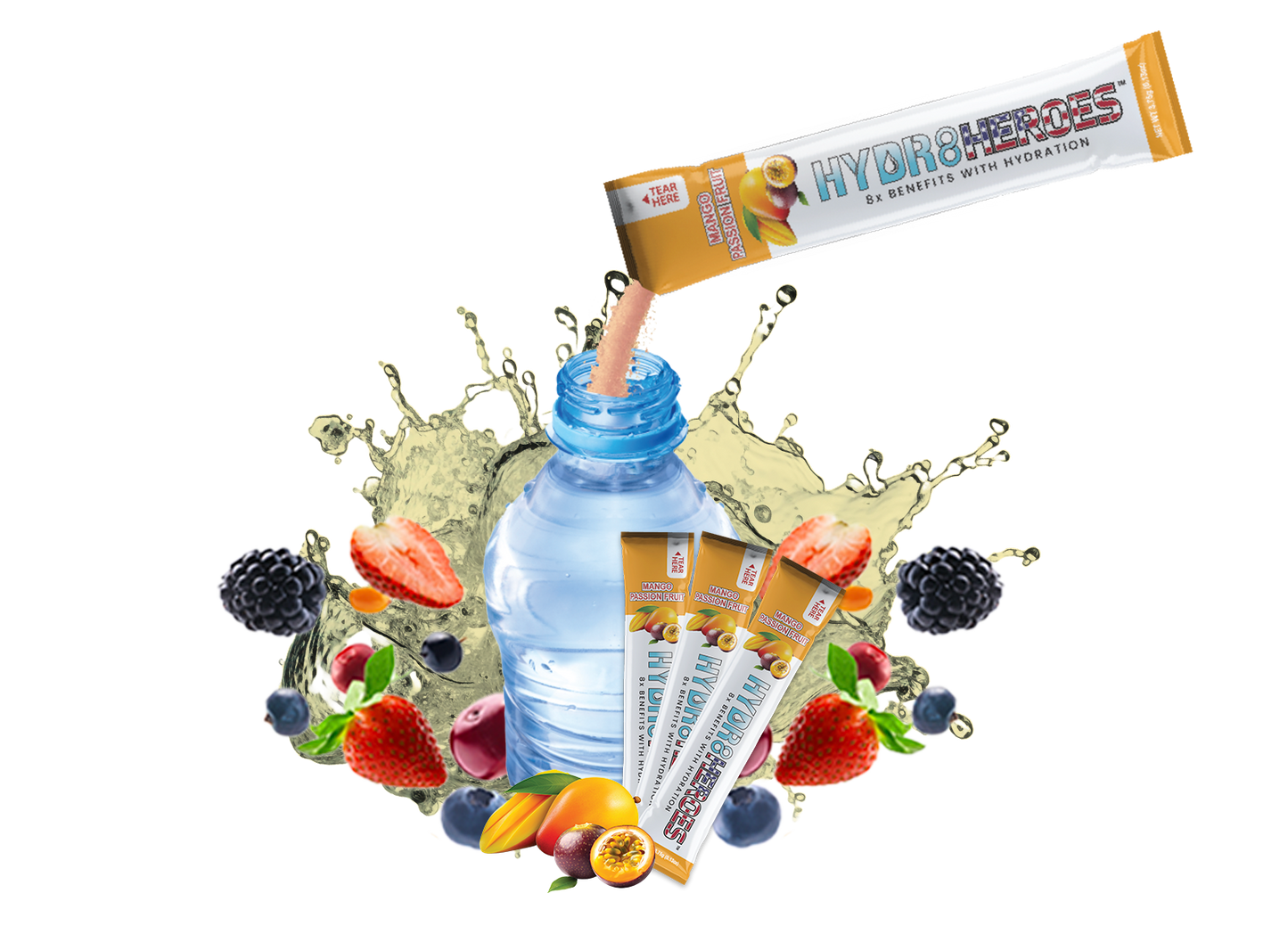 Mango Passion Fruit STICK PACKS - 30 Individual Hydration Powder Sticks $49.99 Value with Shaker