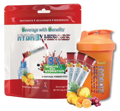 TROPICAL PUNCH STICK PACKS - 30 Individual Hydration Powder Sticks $49.99 Value with Shaker